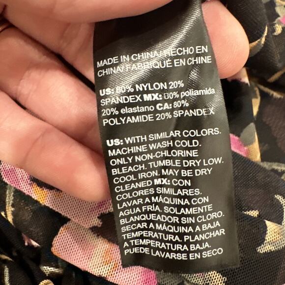 WHBM Floral Mesh Wrap Midi Dress Black Pink 10 bohemian preppy girly party boho - Picture 10 of 14